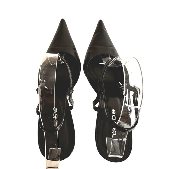 BEBE Women Italian Leather Stiletto Heels Strap Charm Party Club Shoes 9M - Picture 7 of 7